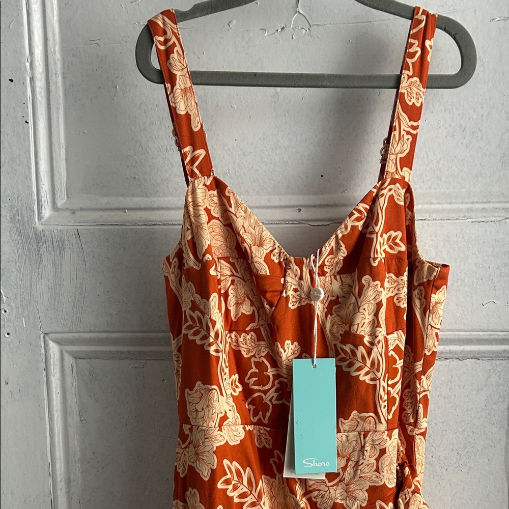 NWT Shore Floral Orange and Cream Maxi Dress- size XS with STRETCH - Picture 2 of 4